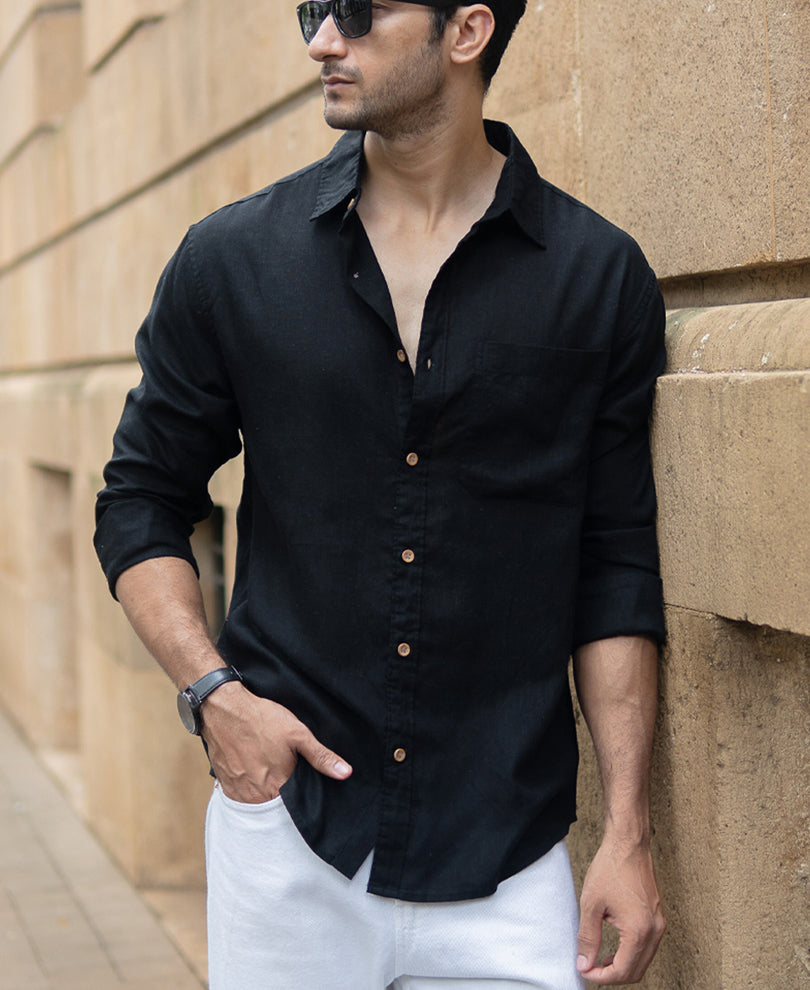 Black Linen Blend Shirt