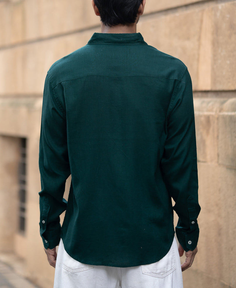 Bottle Green Linen Blend Shirt