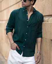 Bottle Green Linen Blend Shirt