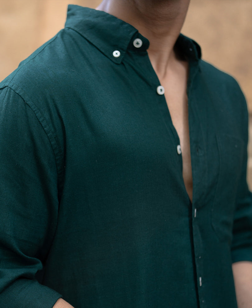 Bottle Green Linen Blend Shirt