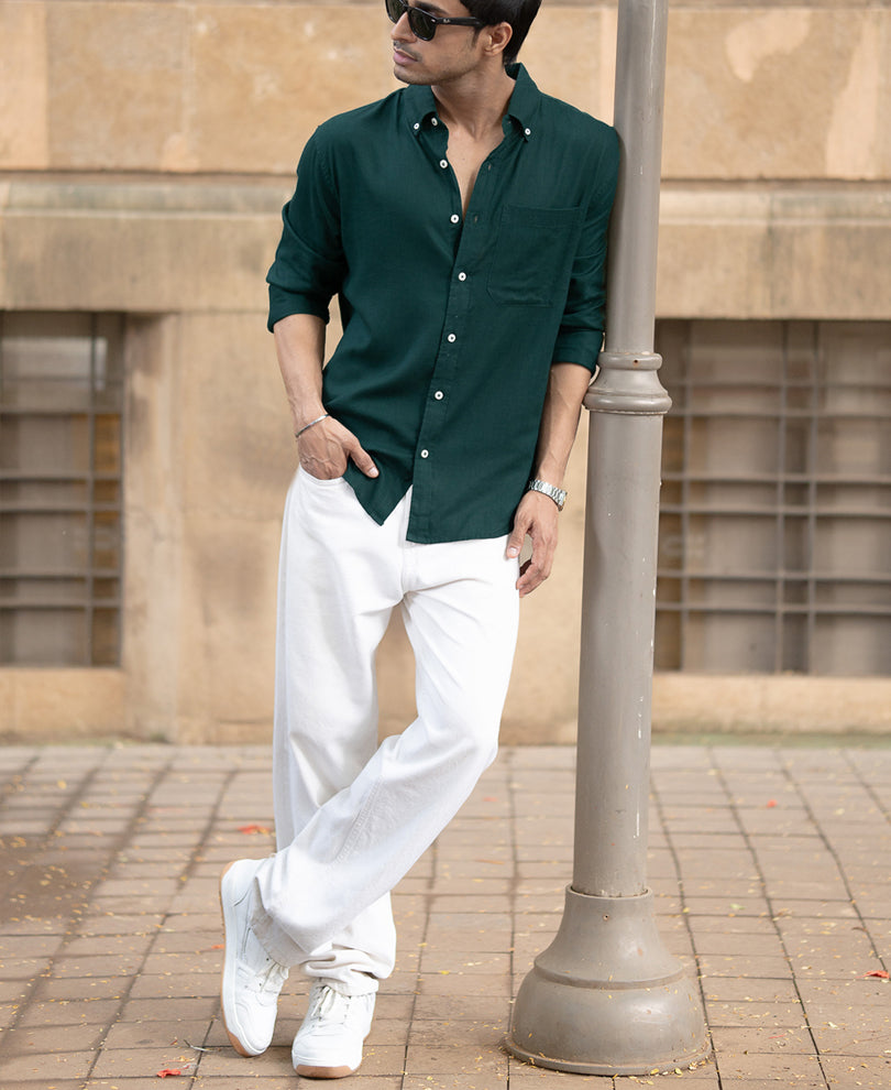 Bottle Green Linen Blend Shirt