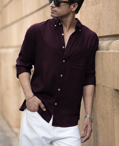 Dark Wine Linen Blend Shirt