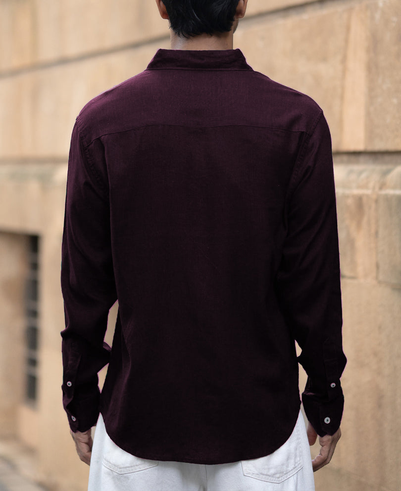 Dark Wine Linen Blend Shirt