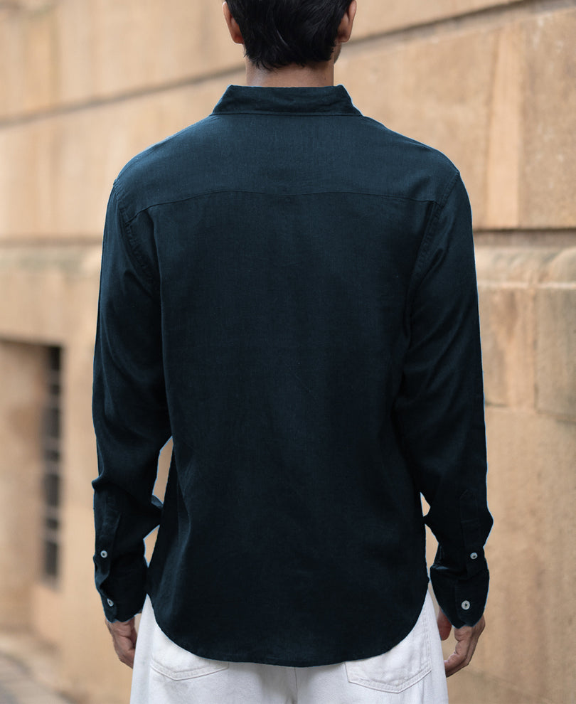 Airforce Blue Linen Blend Shirt