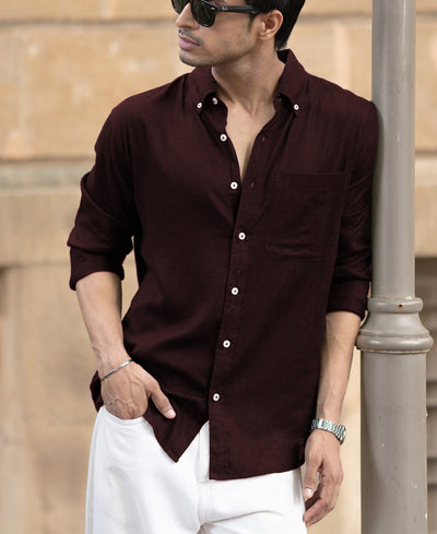 Wine Linen Blend Shirt