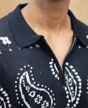 Navy Paisley Jacquard Knit T-Shirt