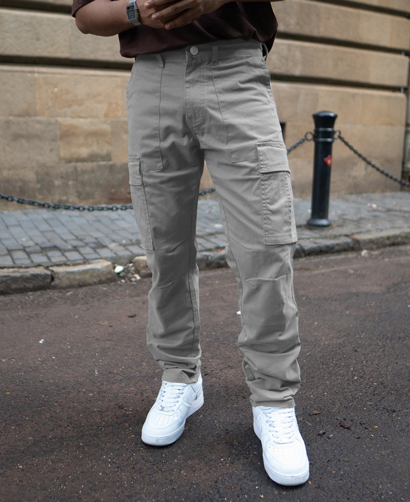 Grey Cotton Cargo Pants