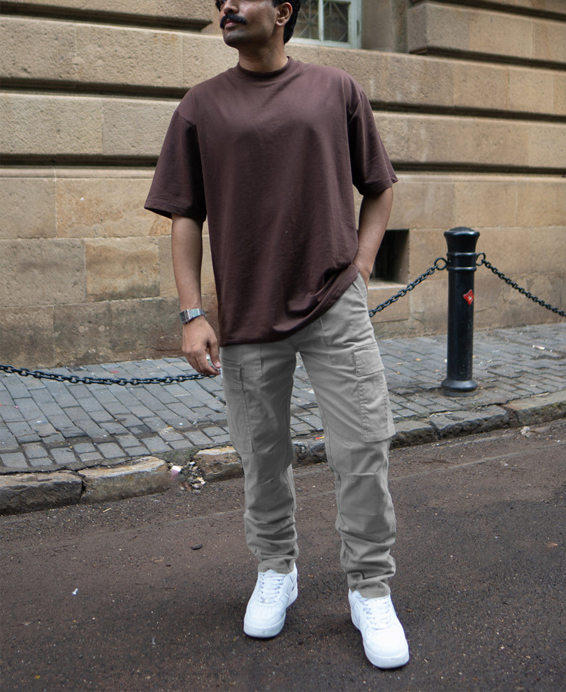 Grey Cotton Cargo Pants