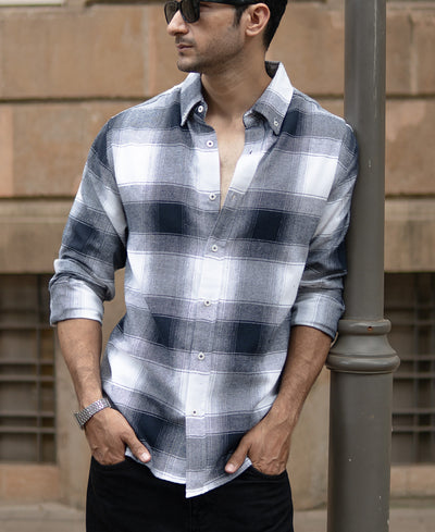 Navy Flannel Checks Shirt