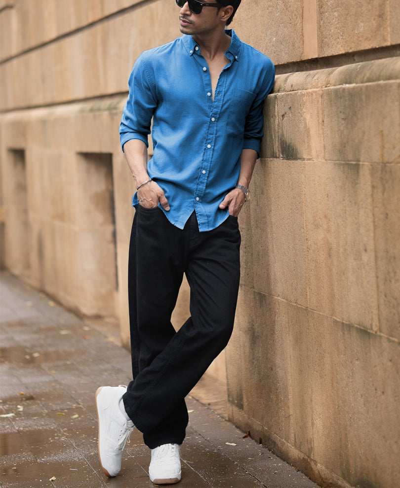 Cerulean Blue Linen Blend Shirt