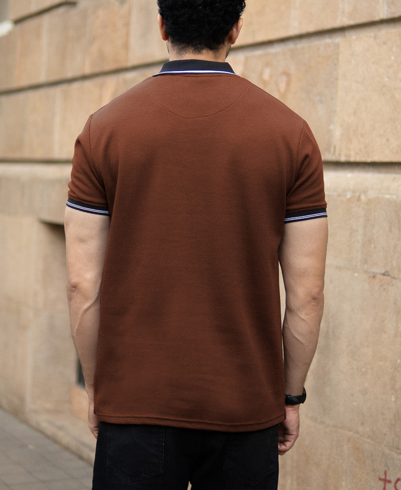 Brown Contrast Collar T-Shirt
