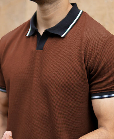 Brown Contrast Collar T-Shirt