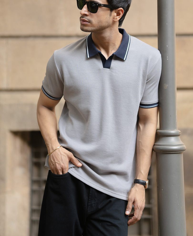 Grey Contrast Collar T-Shirt