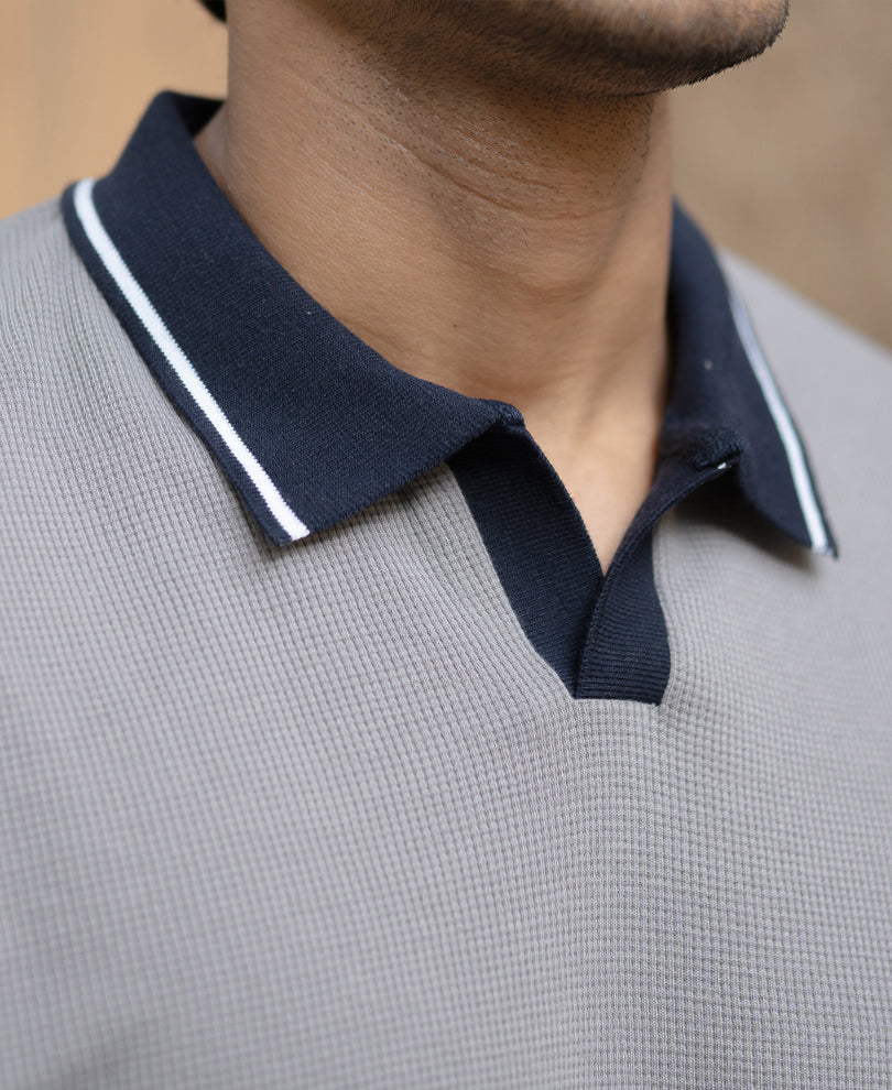 Grey Contrast Collar T-Shirt