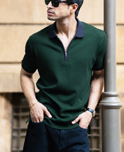 Bottle Green Contrast Collar T-Shirt