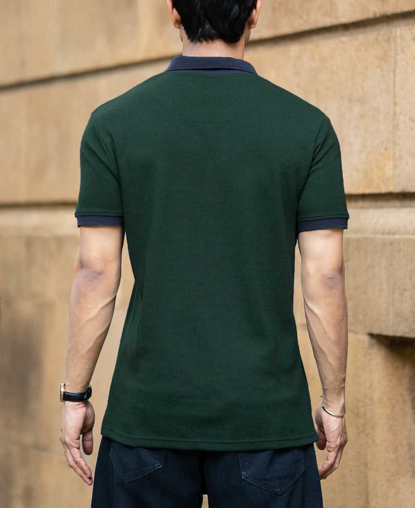 Bottle Green Contrast Collar T-Shirt