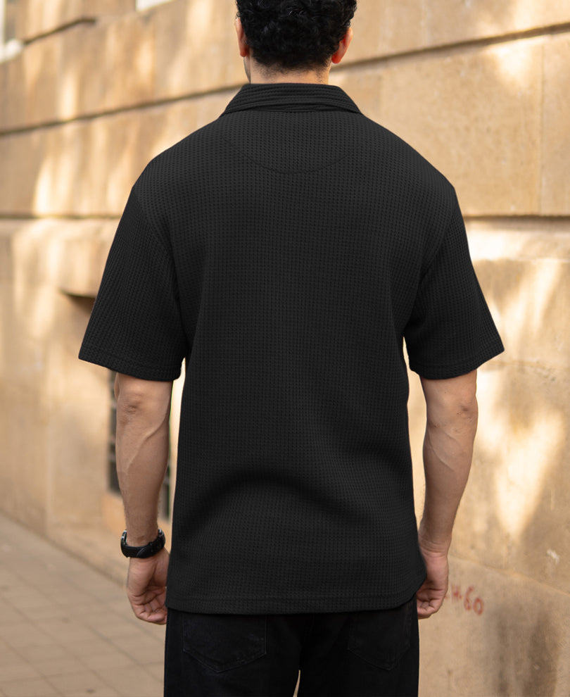 Black Zipper Polo With Pockets