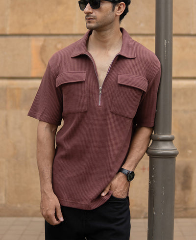Coffee Zipper Polo With Pockets