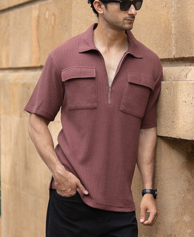 Coffee Zipper Polo With Pockets