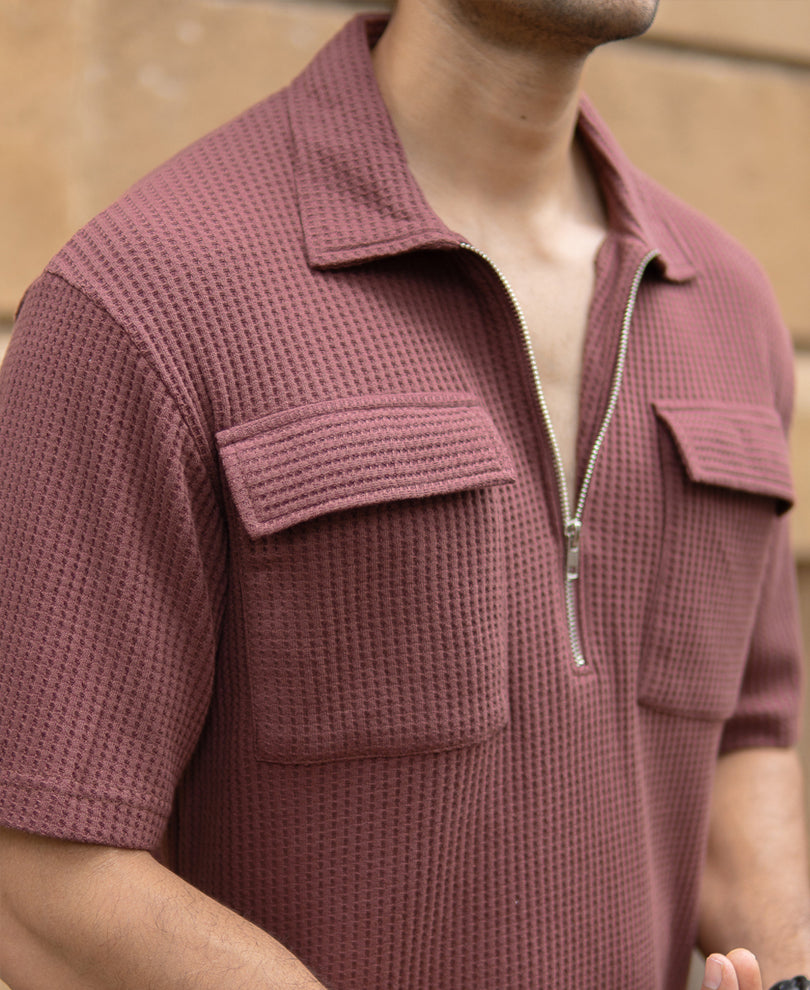 Coffee Zipper Polo With Pockets