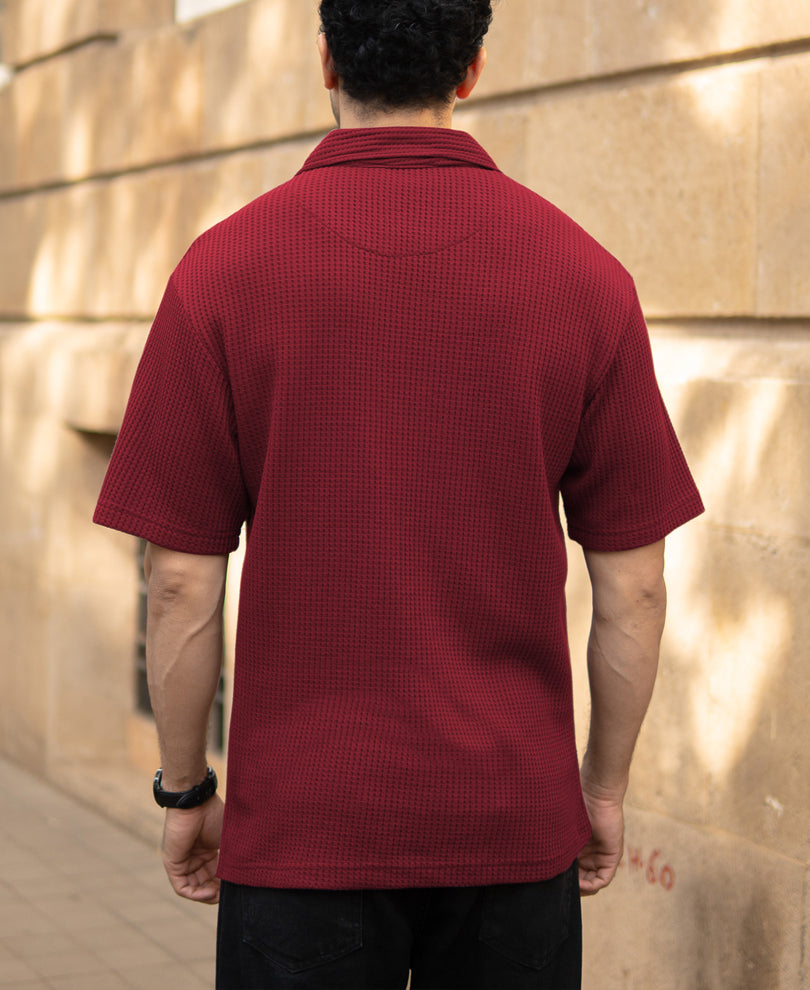 Maroon Zipper Polo With Pockets