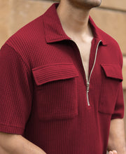 Maroon Zipper Polo With Pockets