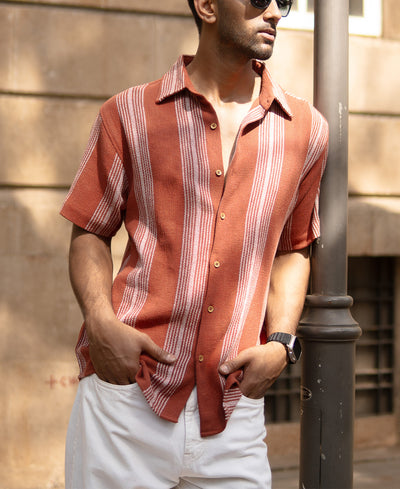 Rust Structured Stripe Shirt