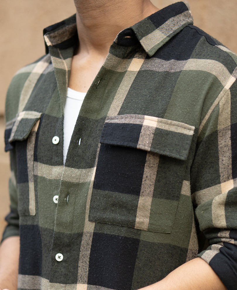 Olive Brushed Checks Shirt