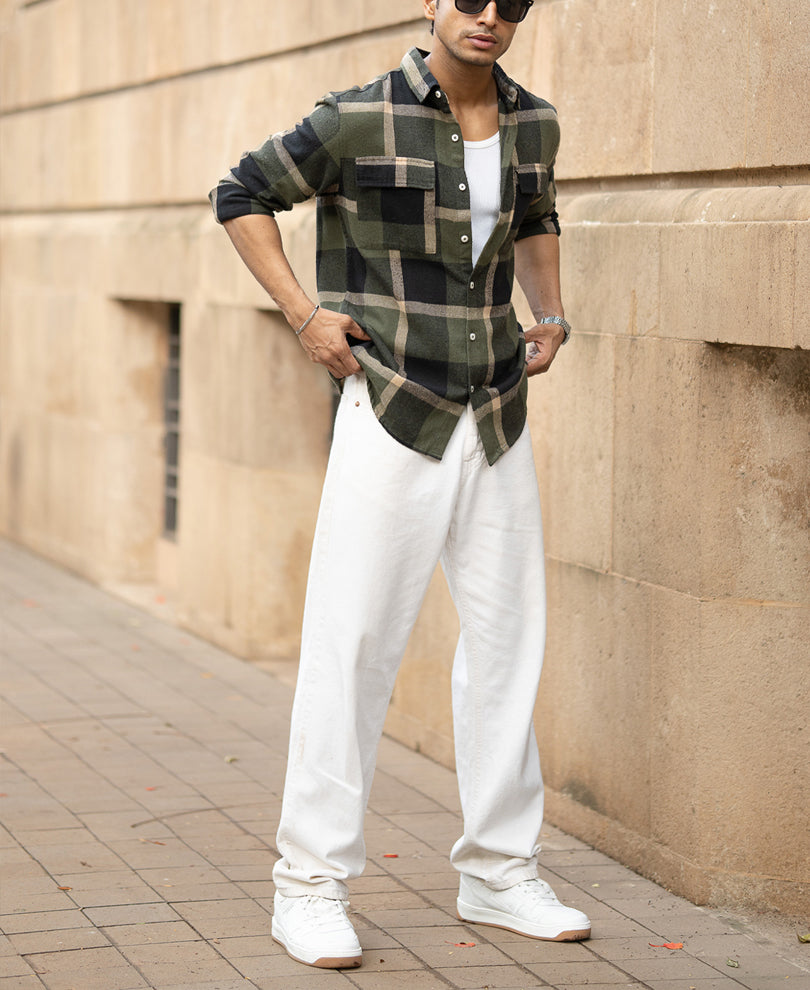 Olive Brushed Checks Shirt