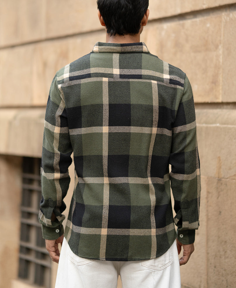 Olive Brushed Checks Shirt