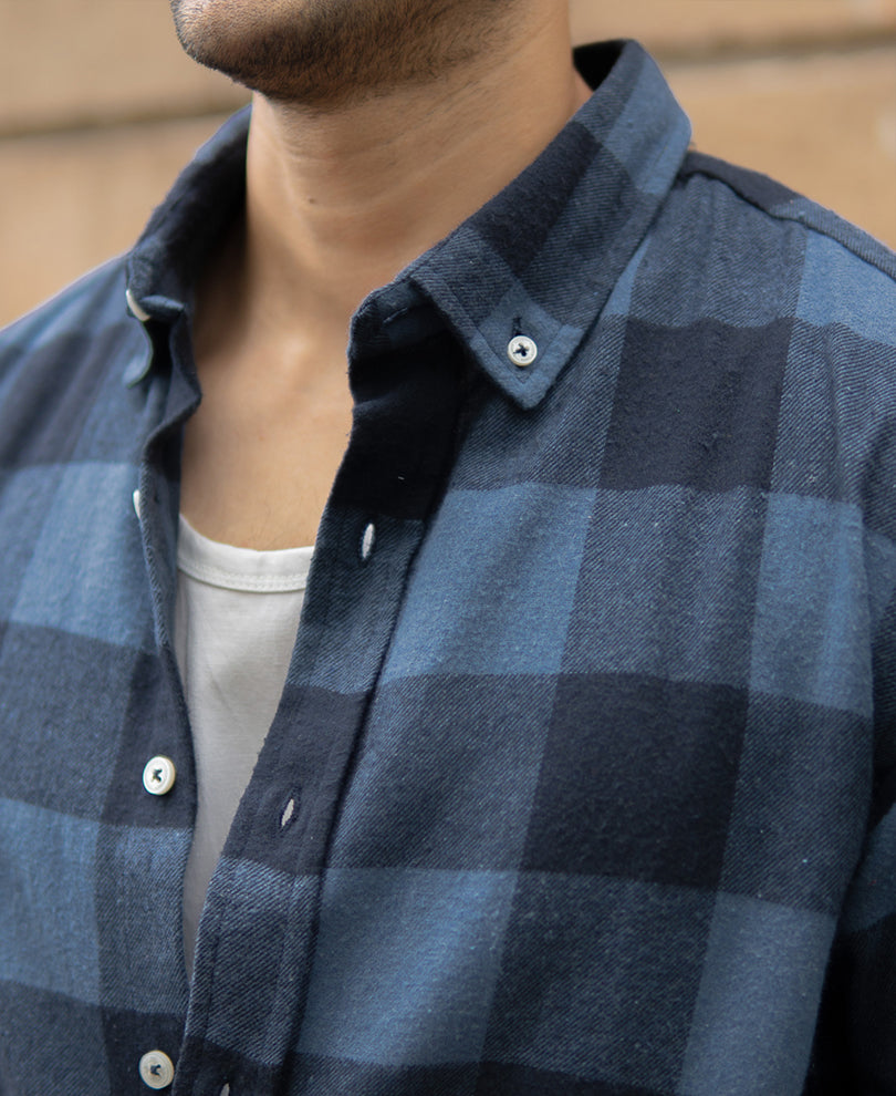 Blue Brushed Checked Shirt