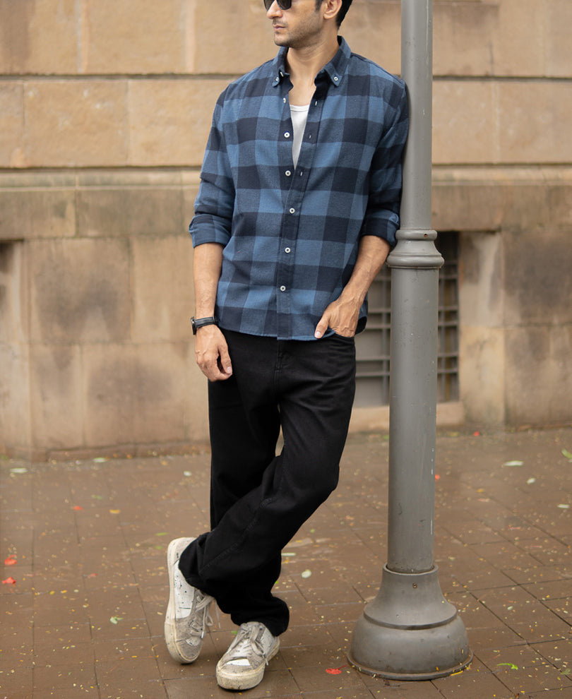 Blue Brushed Checked Shirt