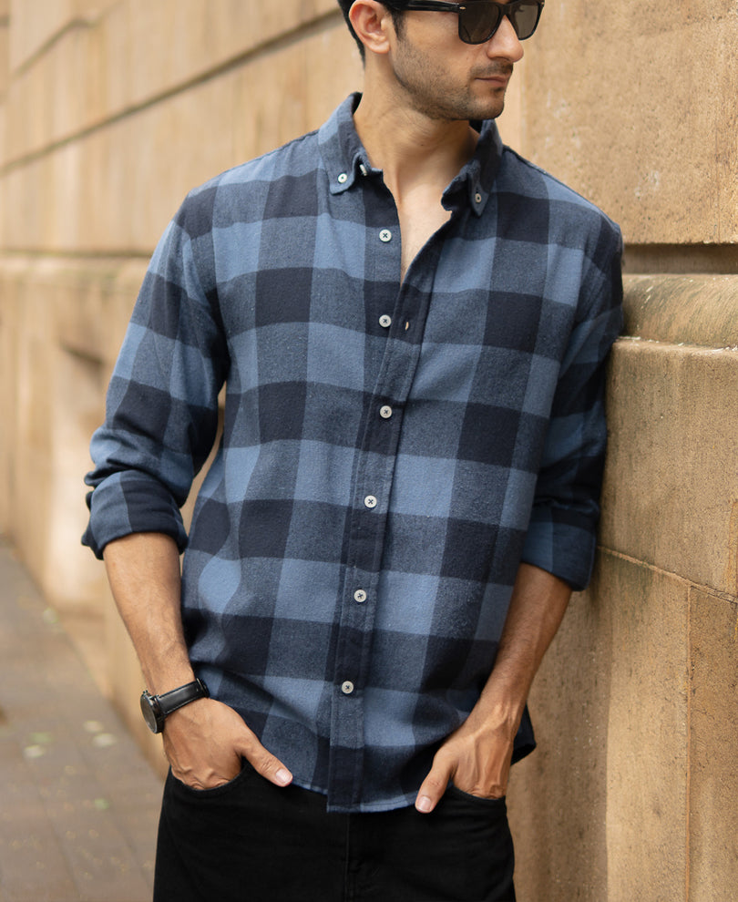 Blue Brushed Checked Shirt