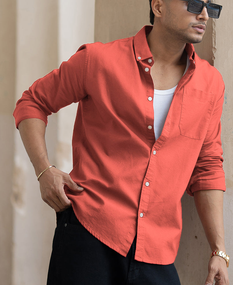 Orange Rust Cotton Oxford Shirt