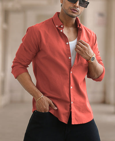 Orange Rust Cotton Oxford Shirt