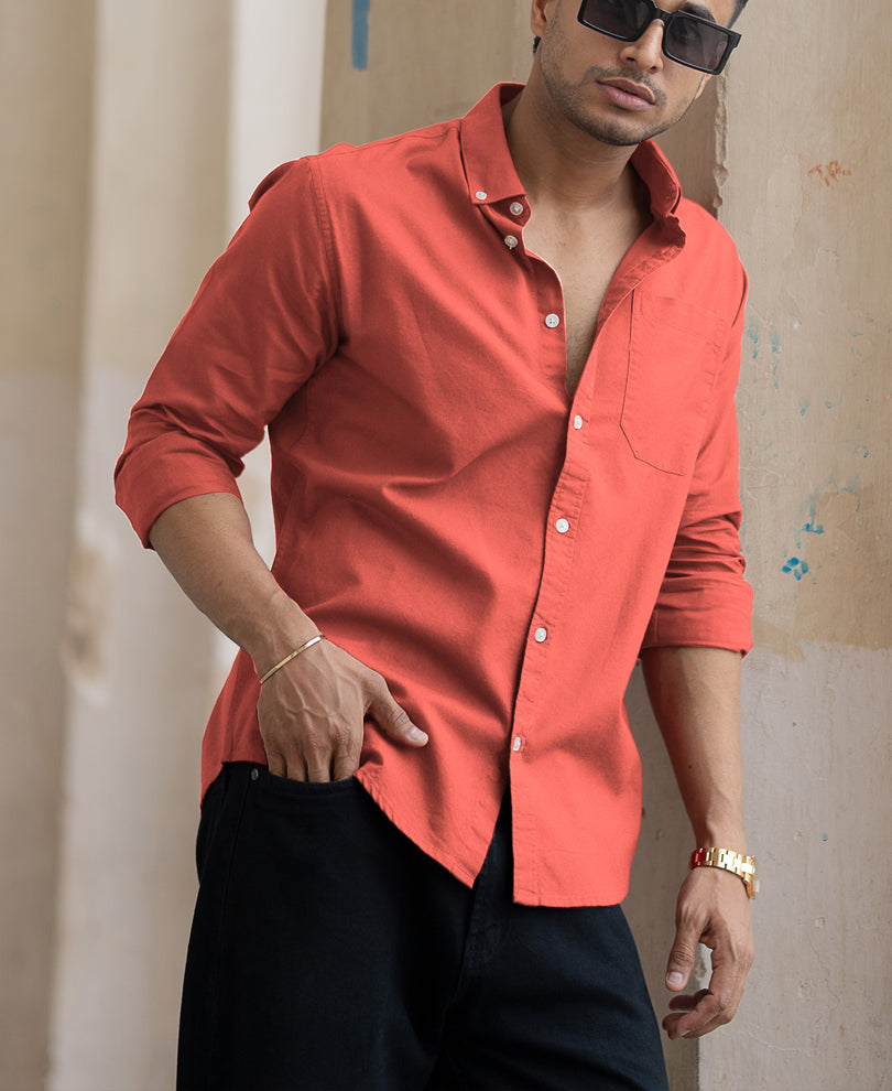 Orange Rust Cotton Oxford Shirt