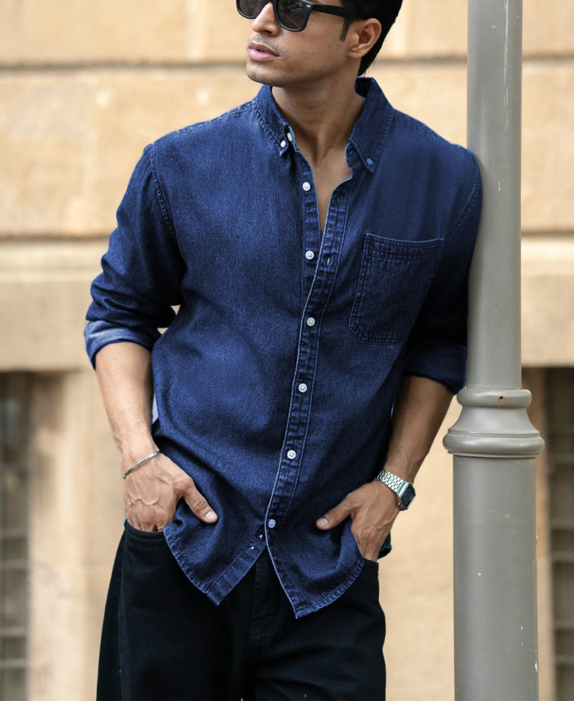 Dark Blue Washed Denim Shirt