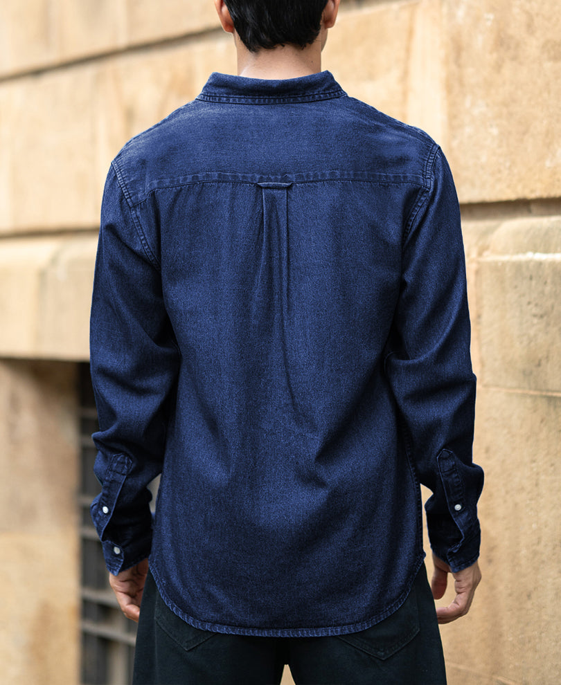 Dark Blue Washed Denim Shirt