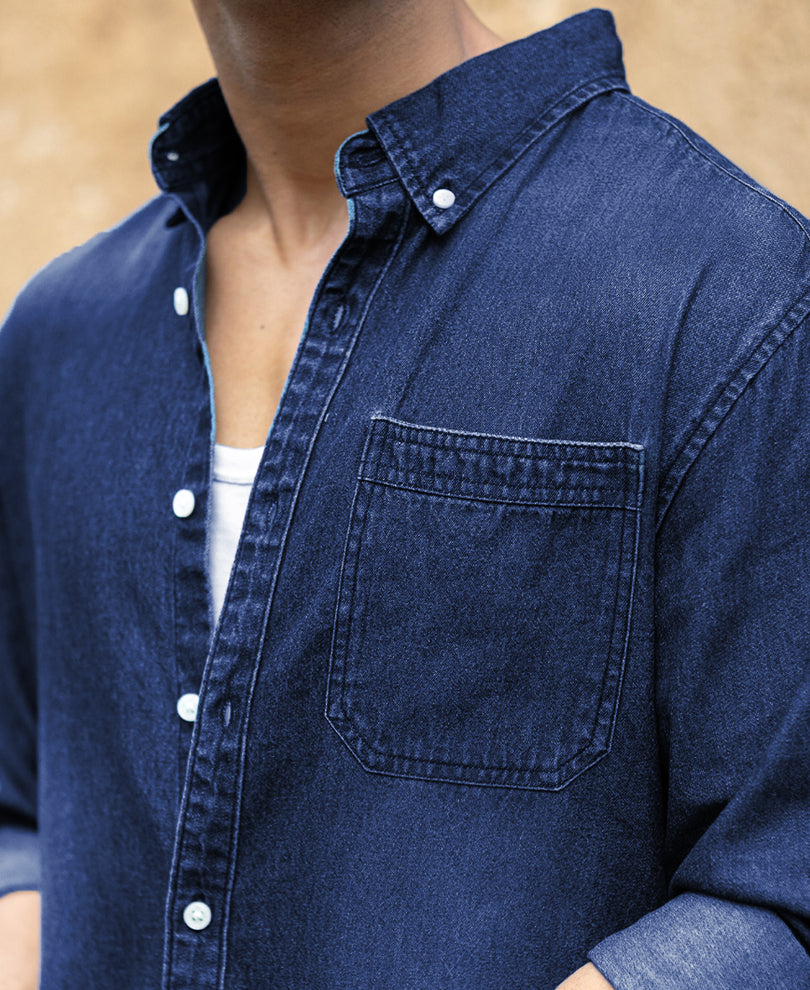 Dark Blue Washed Denim Shirt