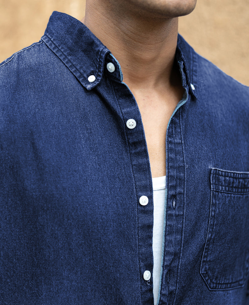 Dark Blue Washed Denim Shirt