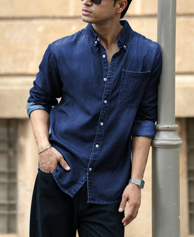 Dark Blue Washed Denim Shirt