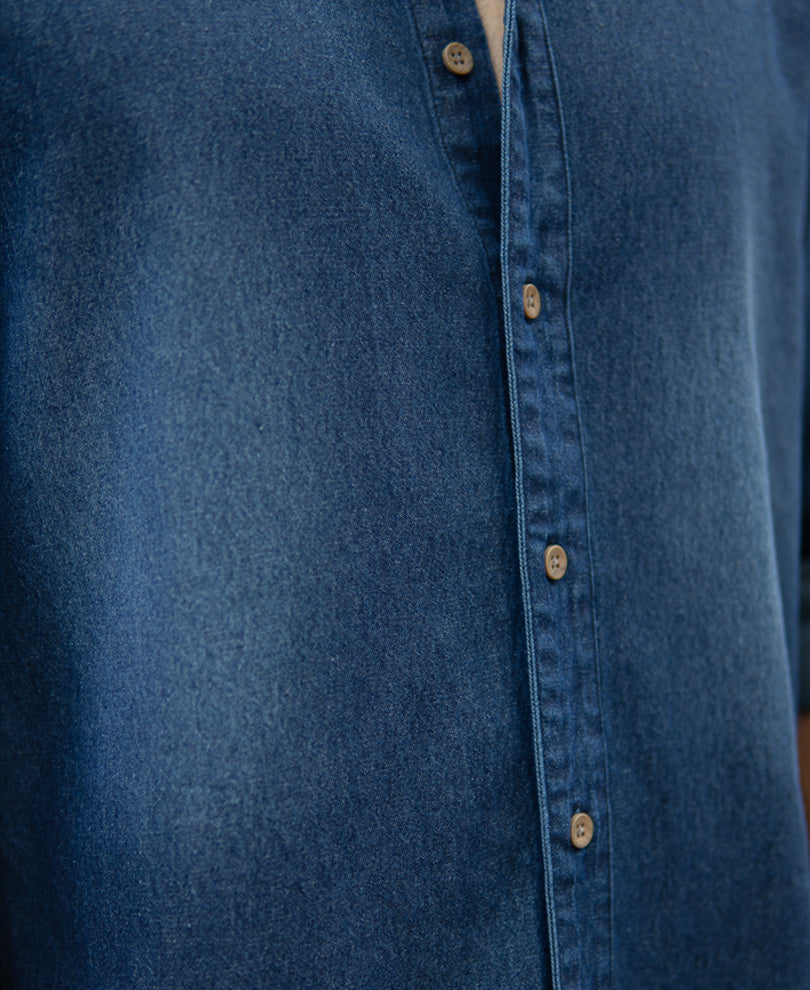 Mandarin Collar Denim Shirt