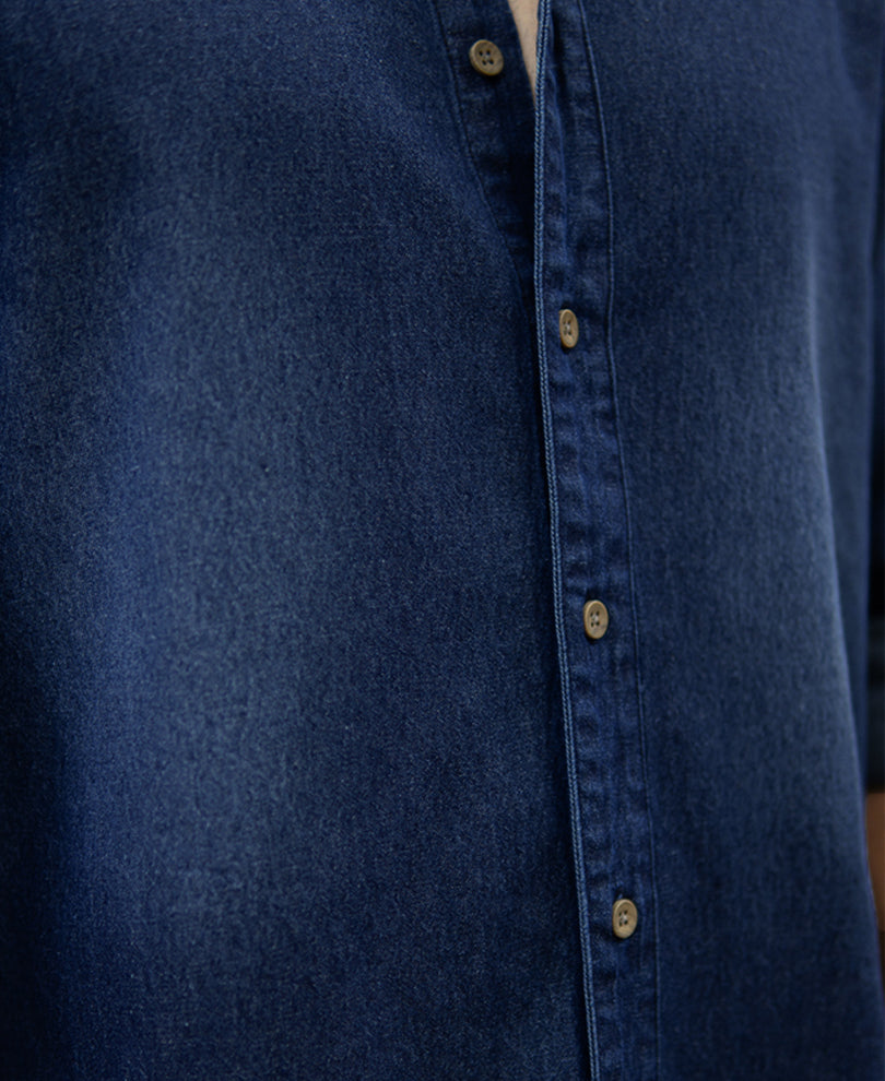 Mandarin Collar Denim Shirt