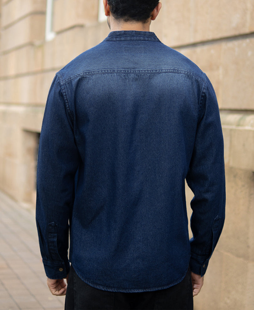 Mandarin Collar Denim Shirt
