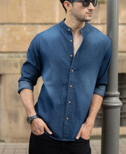 Mandarin Collar Denim Shirt