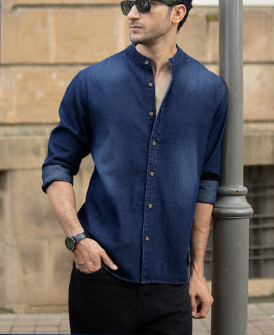 Mandarin Collar Denim Shirt