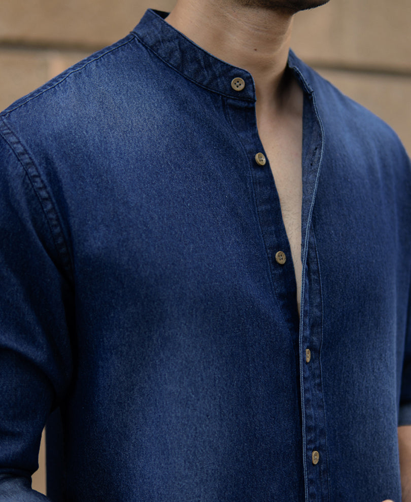 Mandarin Collar Denim Shirt