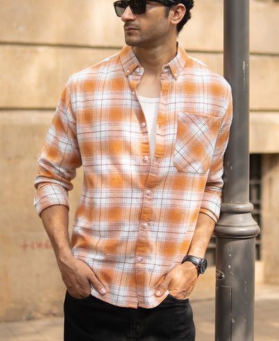 Mustard Knitted Checks Shirt