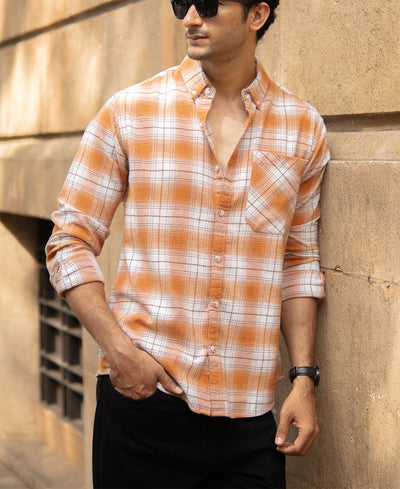 Mustard Knitted Checks Shirt