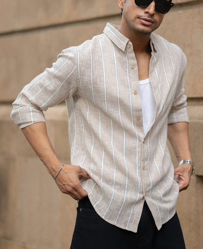 Beige Lightweight Stripe Shirt